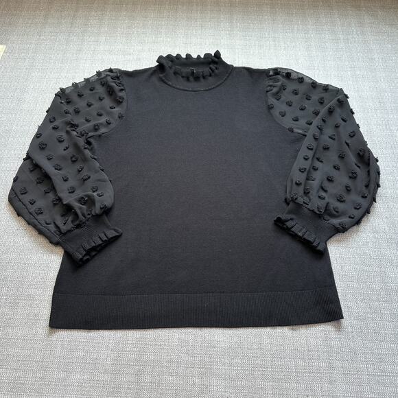 Whimsigoth Sweater Womens Large Gothic Ruffle Neck Sheer‎ Dot Sleeve Fairygrunge - Picture 1 of 10